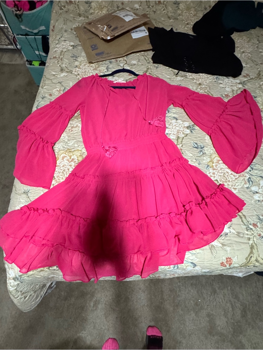 Hot Pink Ruffle Tiered Mini Dress